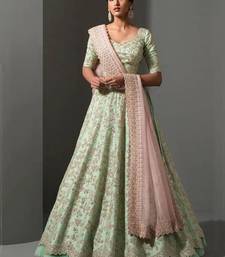 Pista green thread work silk lehenga set choli with dupatta