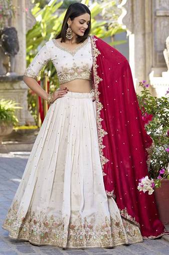 Off White silk blend Lehenga Choli