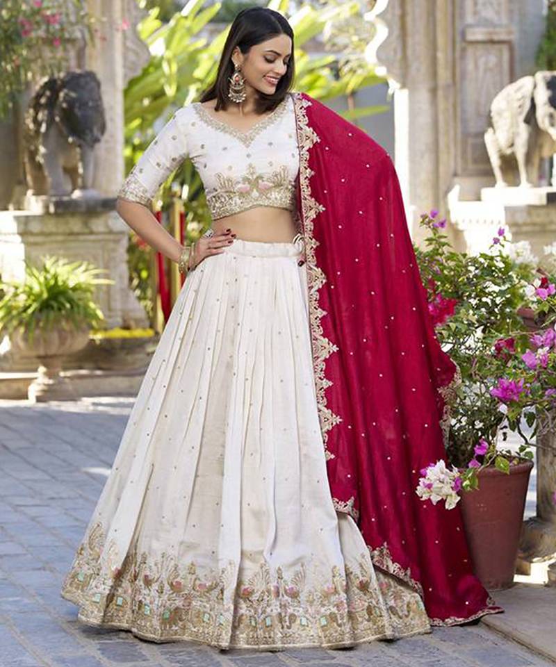Off White silk blend Lehenga Choli