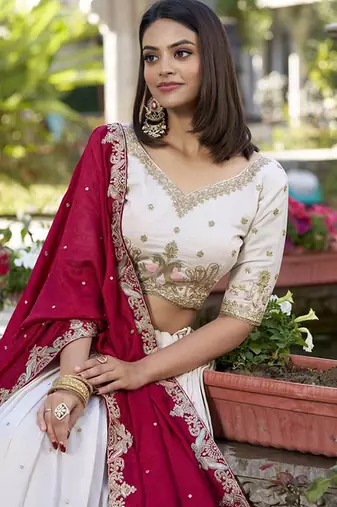Off White silk blend Lehenga Choli