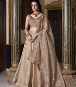 Beige Sequins And Thread Embroidered Wedding Lehenga
