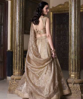 Beige Sequins And Thread Embroidered Wedding Lehenga 4