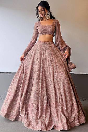 Pink Georgette Lucknowi Embroidery Work Lehenga Choli
