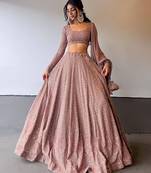 Pink Georgette Lucknowi Embroidery Work Lehenga Choli