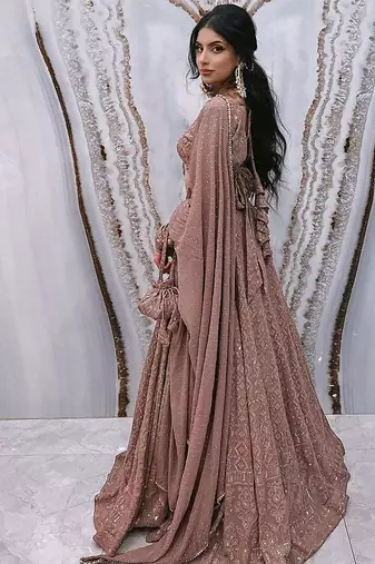 Pink Georgette Lucknowi Embroidery Work Lehenga Choli