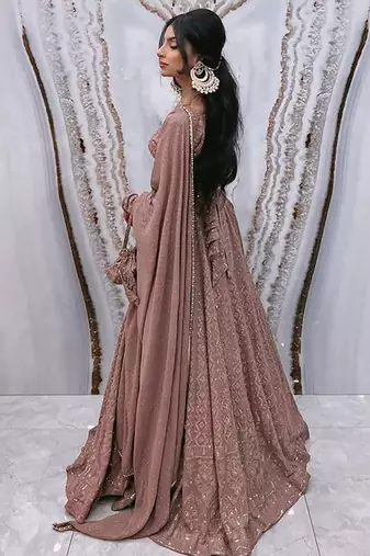 Pink Georgette Lucknowi Embroidery Work Lehenga Choli
