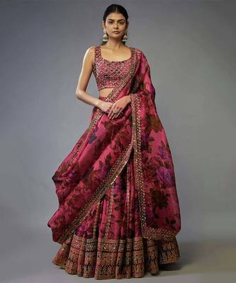 Pink Organza Zari Sequin Embroidery Work Lehenga Choli 1