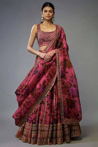 Pink Organza Zari Sequin Embroidery Work Lehenga Choli