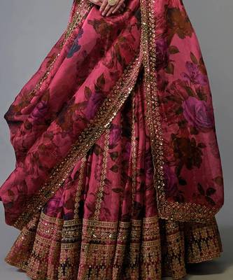 Pink Organza Zari Sequin Embroidery Work Lehenga Choli 2