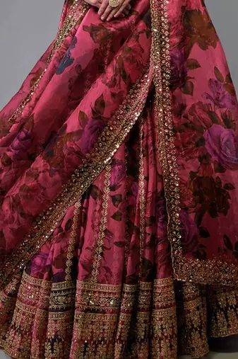 Pink Organza Zari Sequin Embroidery Work Lehenga Choli