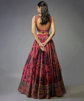 Pink Organza Zari Sequin Embroidery Work Lehenga Choli 3