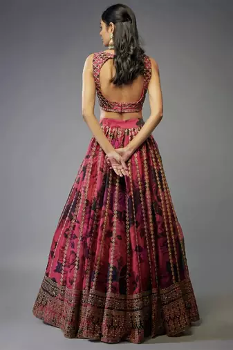 Pink Organza Zari Sequin Embroidery Work Lehenga Choli