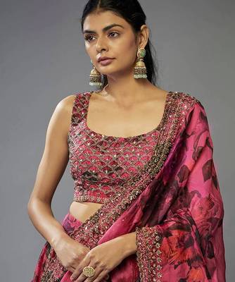 Pink Organza Zari Sequin Embroidery Work Lehenga Choli 4