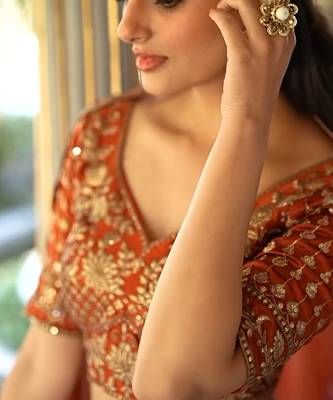 Orange Silk Thread Embroidery Work Lehenga Choli 2
