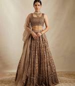 Brown Net Zari Sequin Embroidery Work Lehenga Choli With Dupatta