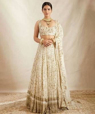 White Georgette Sequins Embroidered Lehenga Choli With Dupatta 1