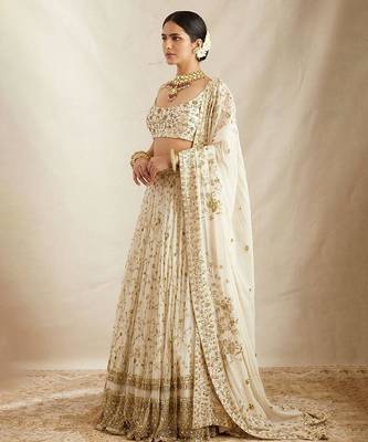 White Georgette Sequins Embroidered Lehenga Choli With Dupatta 2