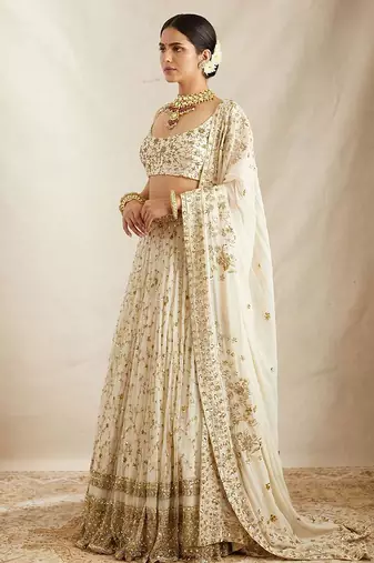 White Georgette Sequins Embroidered Lehenga Choli With Dupatta