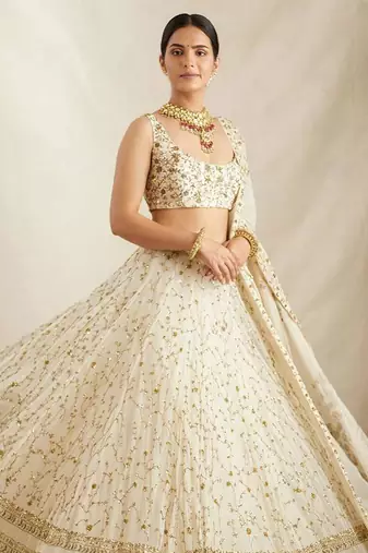 White Georgette Sequins Embroidered Lehenga Choli With Dupatta