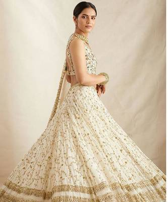 White Georgette Sequins Embroidered Lehenga Choli With Dupatta 4