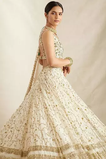 White Georgette Sequins Embroidered Lehenga Choli With Dupatta