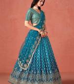 Rama Blue Zari Sequins Embroidered Georgette Lehenga