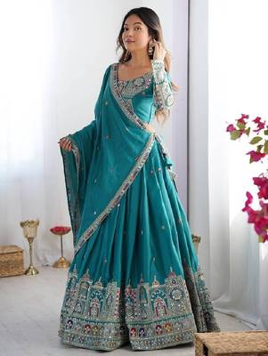 blue coding dori with sequin embroidery silk blend lehenga choli 1