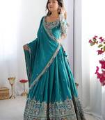 blue coding dori with sequin embroidery silk blend lehenga choli