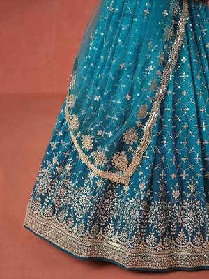 Rama Blue Zari Sequins Embroidered Georgette Lehenga 3