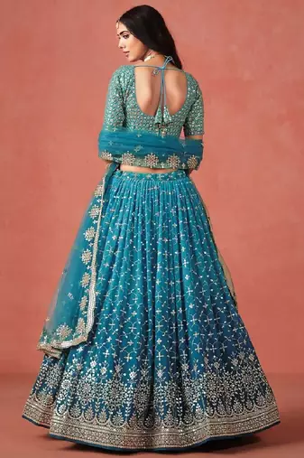 Rama Blue Zari Sequins Embroidered Georgette Lehenga