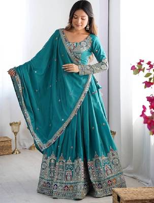 blue coding dori with sequin embroidery silk blend lehenga choli 2