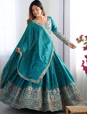 blue coding dori with sequin embroidery silk blend lehenga choli 3