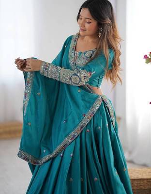 blue coding dori with sequin embroidery silk blend lehenga choli 5