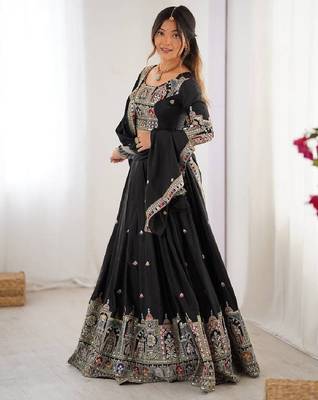 Black Coding Dori With Sequin Embroidery Silk blend Lehenga Choli 3