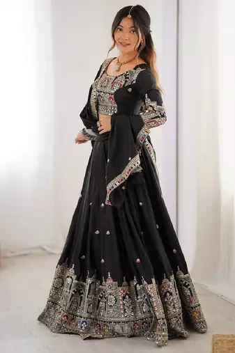 Black Coding Dori With Sequin Embroidery Silk blend Lehenga Choli