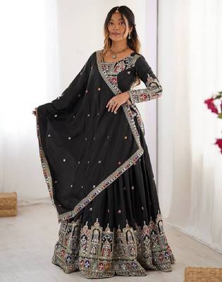 Black Coding Dori With Sequin Embroidery Silk blend Lehenga Choli 4
