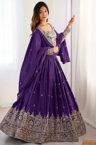 Purple Silk blend Coding Dori Sequin Embroidery Work Lehenga Choli With Dupatta
