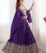 Purple Silk blend Coding Dori Sequin Embroidery Work Lehenga Choli With Dupatta