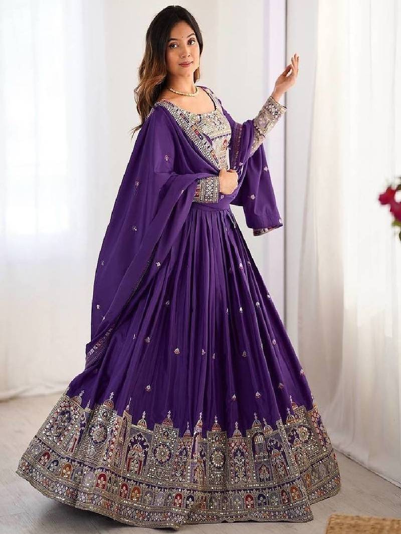 Purple Silk blend Coding Dori Sequin Embroidery Work Lehenga Choli With Dupatta