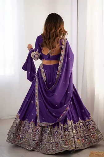Purple Silk blend Coding Dori Sequin Embroidery Work Lehenga Choli With Dupatta