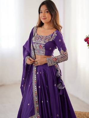 Purple Silk blend Coding Dori Sequin Embroidery Work Lehenga Choli With Dupatta 5