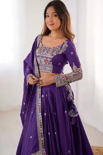 Purple Silk blend Coding Dori Sequin Embroidery Work Lehenga Choli With Dupatta