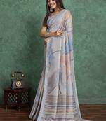 Grey Viscose Digital Print Saree With Rich Pallu