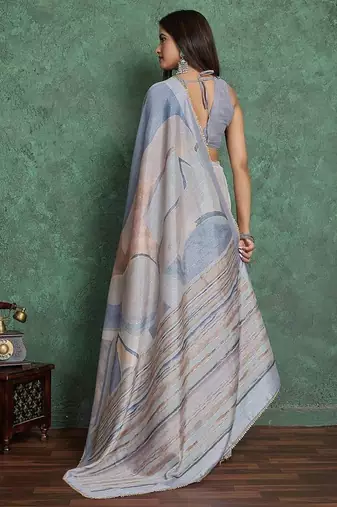 Grey Viscose Digital Print Saree With Rich Pallu