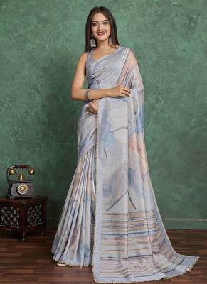 Grey Viscose Digital Print Saree With Rich Pallu 3