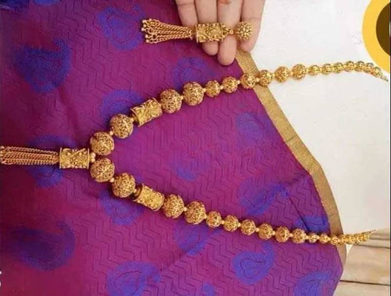 Elegant gold beaded tassel necklace traditional indian long chain jewelry