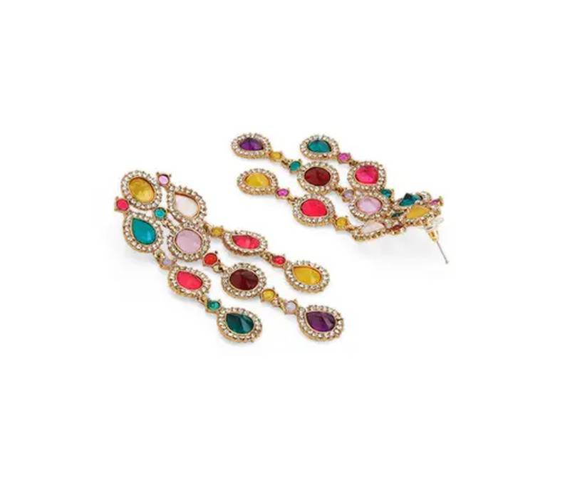 Luxurious multicolor cascade earrings crystal embellished statement earrings for wedding & festival glamour