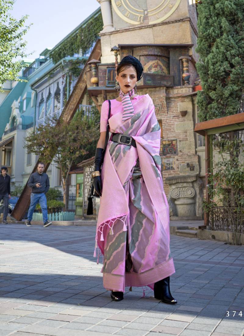 pink katan silk blend handloom weaving saree