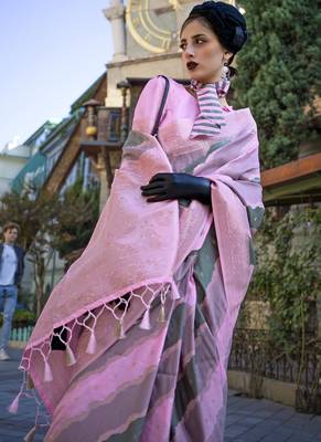 pink katan silk blend handloom weaving saree 2