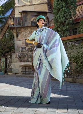 sky blue katan silk blend handloom weaving saree 1